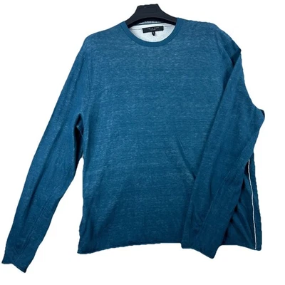 rag & bone Men’s Blue Teal Crewneck Sweater XL Cotton Wool Knit Raglan Pullover - Image 1 of 4