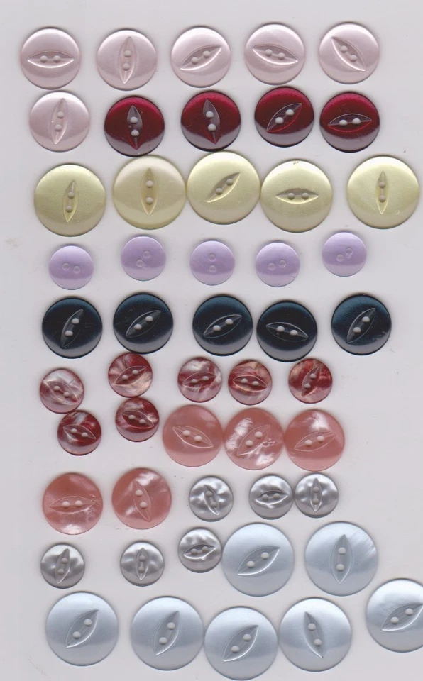 Qty 50 assorted Fisheye Buttons in various sizes and colours - Image 1 of 1