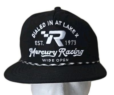 Mercury Racing NWT Black Cord Flatbill Hat Cap Adjustable Dialed In Lake X New - Image 1 of 4