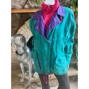 Vintage Fleet St Ltd 80's Full Zip Ski Jacket Multi Color Teal Purple Pink SZ L - Picture 1 of 8