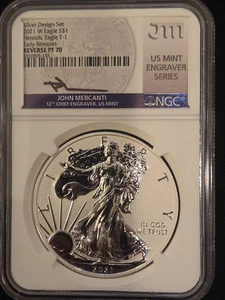 2021-W Reverse Proof Silver Eagle Heraldic Eagle T-1 NGC RP70 ER Mercanti - MES - Picture 1 of 10