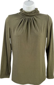 Due Per Due Damen grünes Langarm-Rollkragenshirt mit Plissee vorne - S - Bild 1 von 4