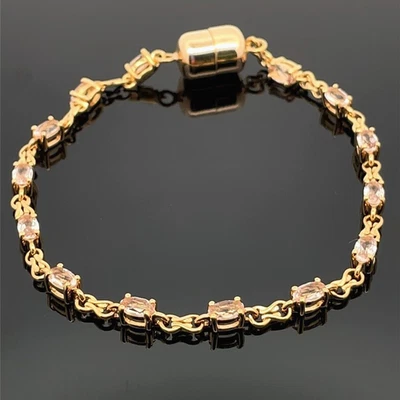 ARMBAND AUS 925/- SILBER GELBVERGOLDET MIT MORGANIT SCHMUCKJAGD - Bild 1 von 3