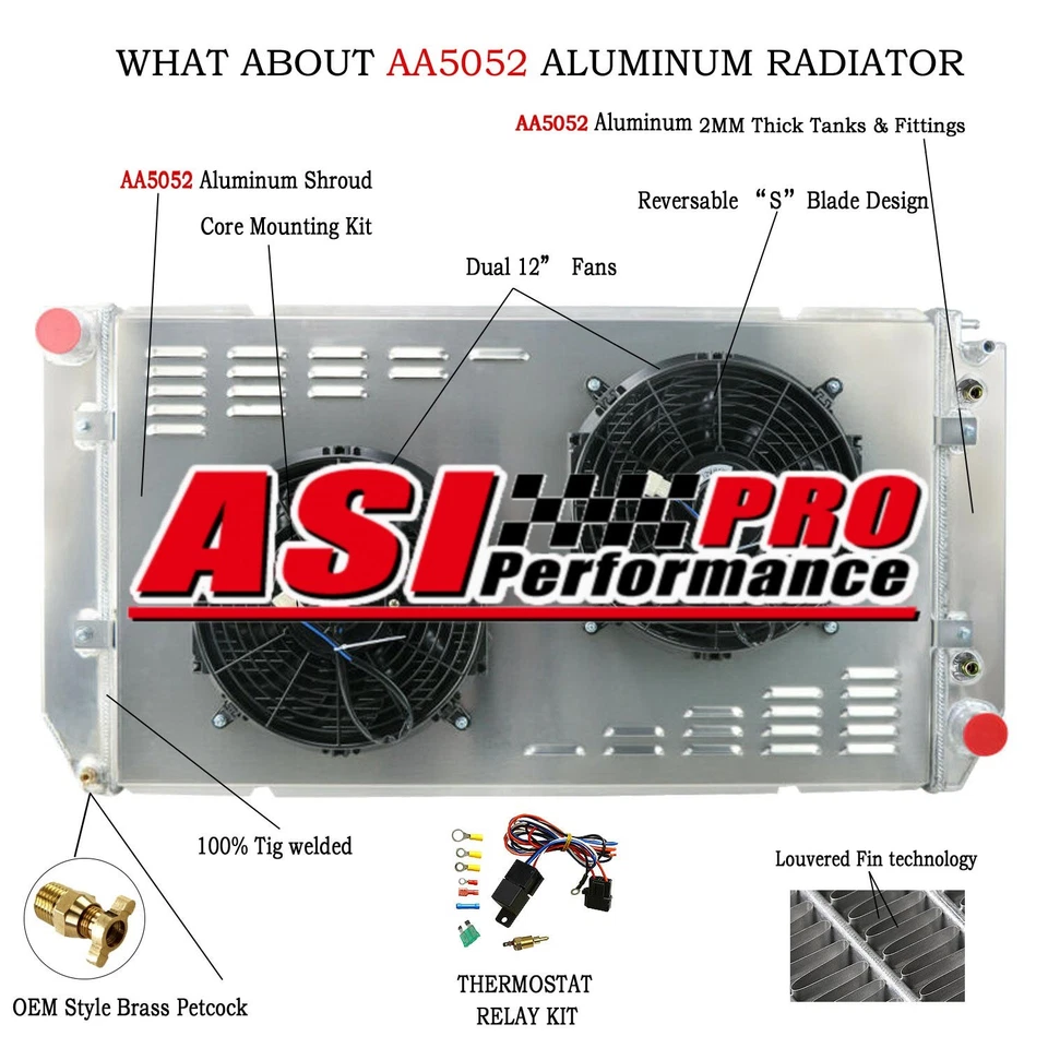 For 94-00 CHEVY GMC C1500 C2500 C3500 K1500, 6.5L V8 3 Row Radiator+Shroud Fan Foto 1 de 4