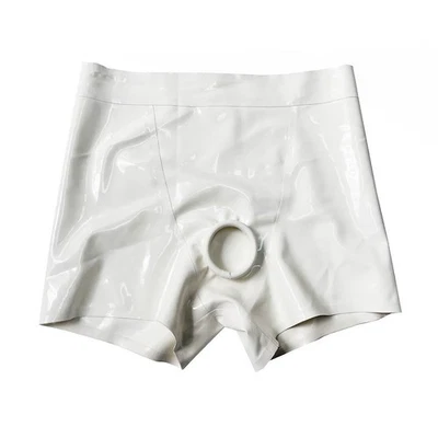White Mens Latex Shorts with Ring Hole Rubber Underwear Fetish 0.4mm - Image 1 of 3