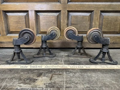 Set Of 4 Antique Cast Iron Casters - Vintage Furniture Casters - Wood Wheels - Image 1 of 4