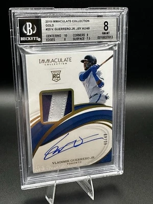2019 Immaculate Gold Vladimir Guerrero Jr RC Jersey Auto /49 BGS 8 Blue Jays - Image 1 of 4