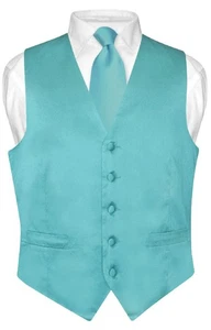 Biagio Men's SILK Dress Vest & NeckTie TURQUOISE AQUA BLUE Neck Tie Set XL - Picture 1 of 4