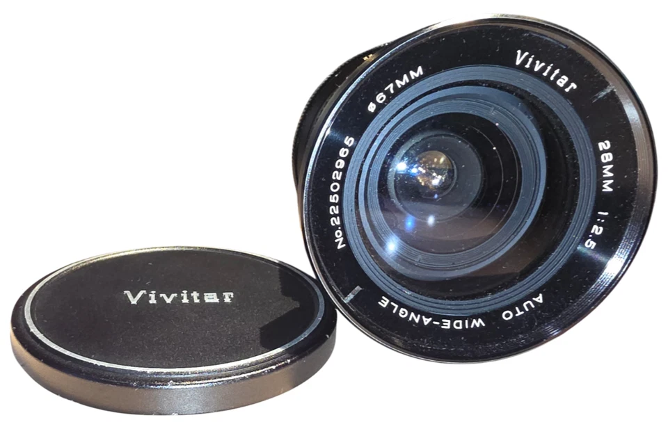 Vivitar 28mm f/2.5 Auto Wide-Angle Lens N/F Mount 67mm – Front & Rear Caps - Image 1 of 4