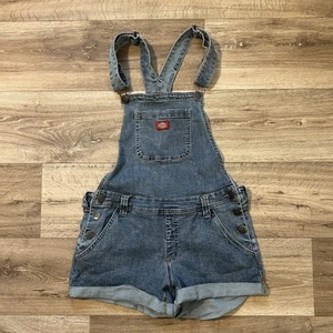 Dickies Shortfall Shorts Overalls Women Sz XL Denim Medium Wash Jumpsuit - Picture 1 of 5