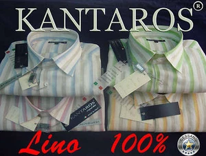 CAMICIA SLIM FASCE MEZZA MANICA LEGGERA KANTAROS PURO LINO 4 COLORI MIS. M L XL - Imagen 1 de 9