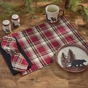 2 Culpepper Deep Red Rustic Plaid Country Cabin Tabletop Cotton Placemats 13x19 - Picture 1 of 3