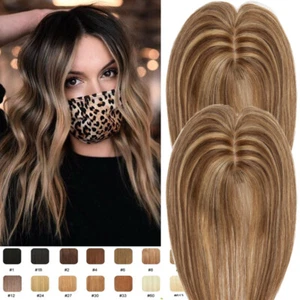 Clip in Hairpiece 100% Remy Human Hair Topper Toupee Top Silk MONO Women/BALAYAG - Picture 1 of 35