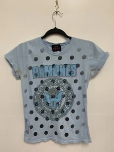 Y2K Ramones Shirt Womens M Band Tee Grunge Punk Baby Tee Blue - Picture 1 of 8