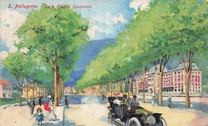 1488) CARTOLINA ILLUSTRATA SAN PELLEGRINO VIALE VITTORIO EMANUELE AUTOMOBILE - Foto 1 di 2