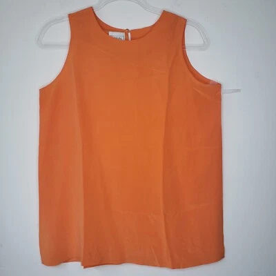 Blusa sin mangas de seda informal vintage talla pequeña mandarina verano túnica top Foto 1 de 4