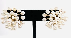 Pendientes de clip antiguos Art Deco de oro amarillo macizo de 14 k con racimo de perlas - Imagen 1 de 12
