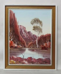 PINTURA AL ÓLEO FIRMADA HENK GUTH ENMARCADA ORIGINAL PAISAJE AUSTRALIANO CENTRAL - Imagen 1 de 5