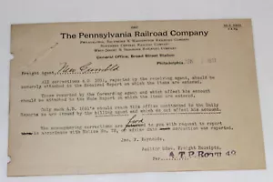 Pennsylvania Railway Railroad Company 1911 Nueva nota de agente de carga Cumberland antigua - Imagen 1 de 4