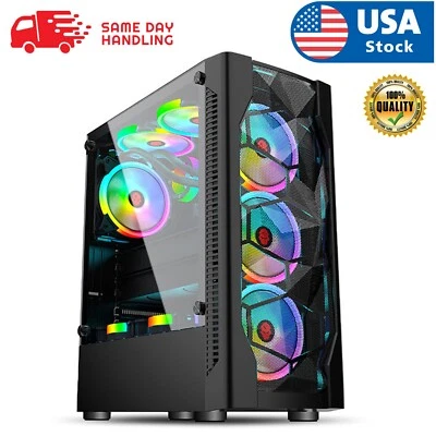 USA ATX M-ATX ITX Mid Tower Gaming Computer PC Case W/ Tempered Glass Black - Image 1 of 4