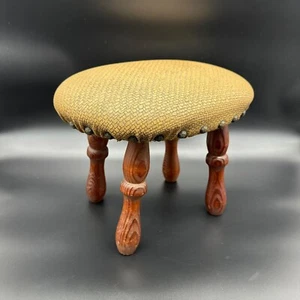 Vintage Wooden Footstool Textured Vinyl Upholstery Nailhead Trim Padded Brown - Picture 1 of 13
