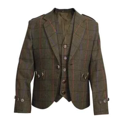 Scottish men’s Argyle jacket Brown tweed Highland Scottish wedding kilt jacket