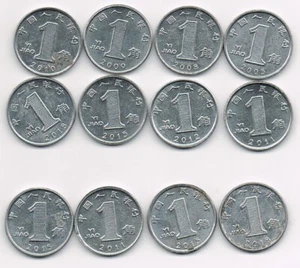CHINA - 1 Jiao Collection -12 Coins - 8 different dates. Nice Set 2005-2018 - Picture 1 of 2