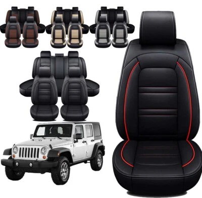 For 2007-2023 Jeep Wrangler JK JL Leather Seat Covers Protector 5-Sits Full Set - Image 1 of 4