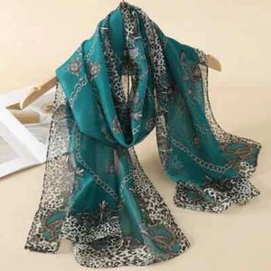 Printed Chiffon Scarf Wrap for Women Long Lightweight Beach Head Cover Shawl - Picture 1 of 50