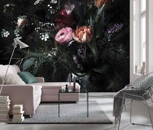 Giant Wall mural photo Wallpaper 366x254cm Black flowers floral bedroom decor