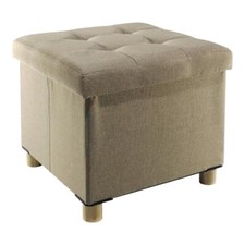 Pouf Contenitore Cubo Beige Piedi in Legno 38X38X34 cm