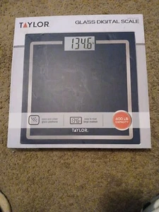 Taylor Navy Blue & Silver Glass Platform Large Readout Digital Scale 400 Lb - Picture 1 of 4