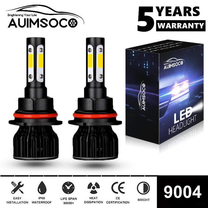 4 Sided 9004 LED Headlight Bulbs Hi/Lo Beam 10000W 3600000LM 6000K Super Bright - Image 1 of 4