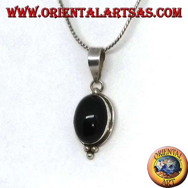 Ciondolo In Argento 925‰ con onice ovale e tre perle d'argento - Immagine 1 di 1