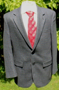 CHAPS Mens Blazer Sport Coat 40R Lambswool Gray/Blue 2 Button Houndstooth Jacket - Picture 1 of 10