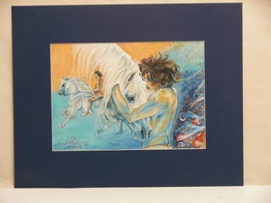 Gouache von I. Röhrig 2008 mit verträumt lebendigem zärtlichem Pferde Bild - Bild 1 von 1