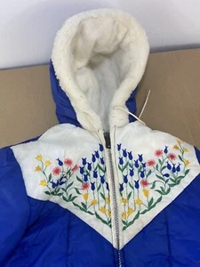 Vintage 70er 80er Kinder Jugend Mädchen Winter Schnee Ski Kapuze Mantel Jacke gefüttert - Bild 1 von 10