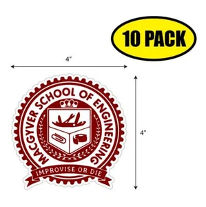 PACK DE 10 CALCOMANÍAS ADHESIVAS HUMOR 4"x2,75" MACGYVER SCHOOL OF ENGINEERING VG0216 - Imagen 1 de 2