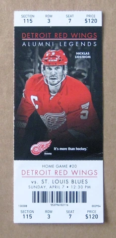 Red Wings Nicklas Lidstrom Alumni Legends Apr 7, 2013 vs St Louis Blues Cover
