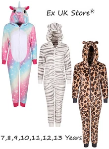 MÄDCHEN ONEZEE ALL IN ONE TIER NEUHEIT FLEECE KOSTÜM LEOPARD EINHORN TIGER NEU - Bild 1 von 11
