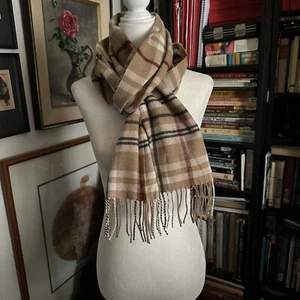 Sciarpa Peck & Peck 100% Cashmere Oblunga Marrone Plaid Frange 10” X 72” Unisex - Foto 1 di 6