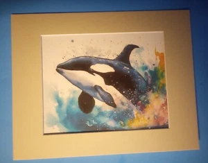 Pintura Acuarela Impresión 11" x 14" Mate 8" x 10" Orca Asesina Ballena Salto - Imagen 1 de 3
