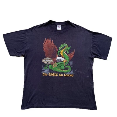 Vintage The Eagle Has Landed Harley Davidson T Shirt XL Black Holoubek Dragon - Image 1 of 4