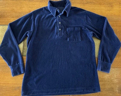 Camisa Polo Vintage Terciopelo Manga Larga Terry Tela Azul Marino Cuello XL Nerd Foto 1 de 4