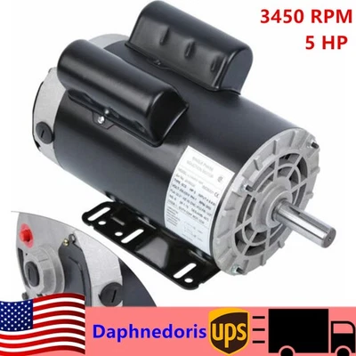 5 HP Air Compressor Electric Motor 208-230 V Single Phase 7/8" Shaft 3450RPM - Image 1 of 4