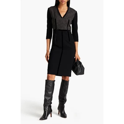 ETRO 40 US/4 双色 Midi 连衣裙黑色粗花呢拼接羊毛后通风口全新带标签 1970 美元 — 第 1/4 张图片