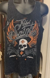Rebel Saints Shirt Mens M Motorcycle Club Tank Top Black Acid Wash Anarchy Tee - Picture 1 of 9