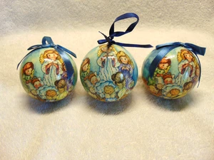 Vintage Christmas Tree Ornaments Blue Decoupage Cherub Angels Set Of 3  #H - Picture 1 of 3
