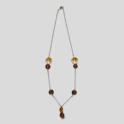 Collar de Cuentas de Vidrio 20" Marrón Ámbar Tono Dorado Cadena Ligero Colores Otoño... Foto 1 de 4