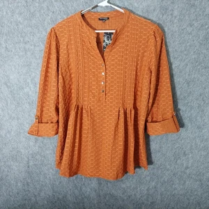 Ava & Grace Tunic Plus 3X Roll Tab Sleeve Rust Button Pleated Textured Feminine - Picture 1 of 9